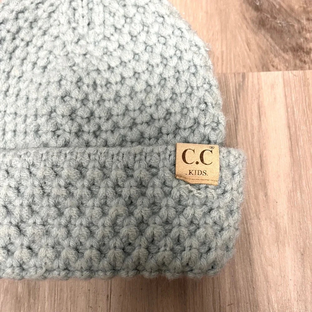 C.C Light Blue Chunky Knit Pom Pom Beanie Hat in Kids One‎ Size